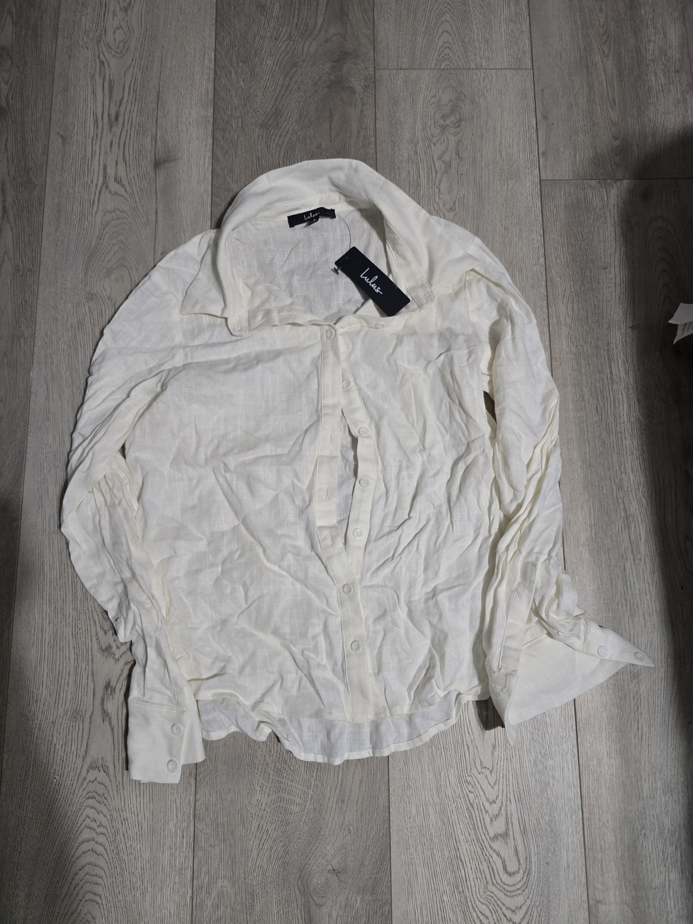 Lulu's Women White Linen Button-Up Shirt